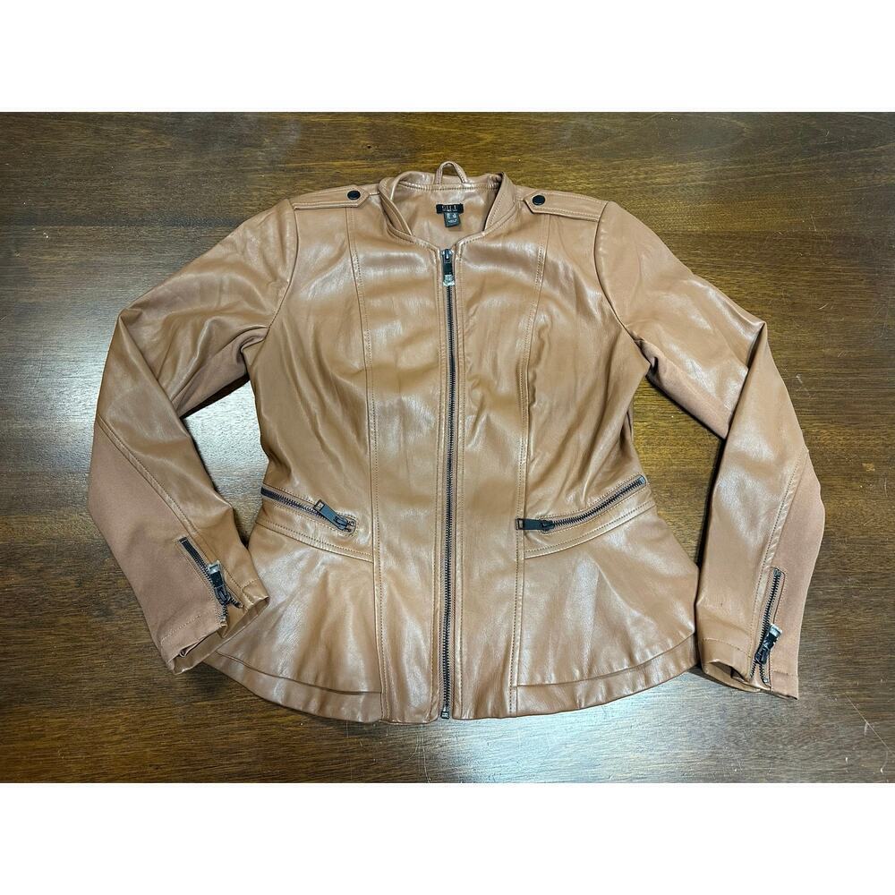 Gili Vegan Faux Leather Jacket Women 4 Brown Feminine Moto Biker Tired Cowgirl - Picture 10 of 12